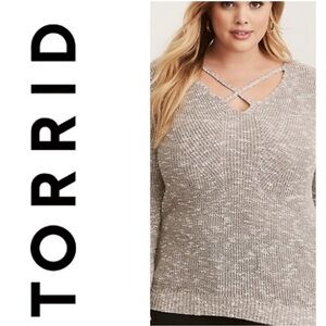 TORRID Womens Marled Front CrissCross Neckline Pullover Sweater Size 1X